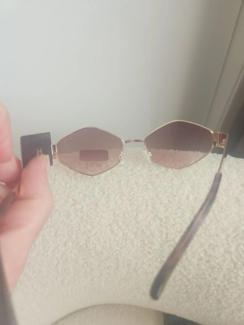 House Of Harlow 1960 Rose Gold Metal Geometric Sunglasses Pink Lenses Y2K